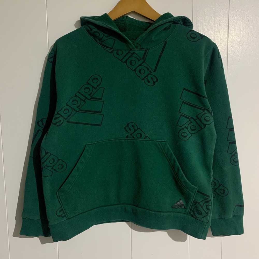Youth XL adidas Logo All Over Print AOP Green Hoodie